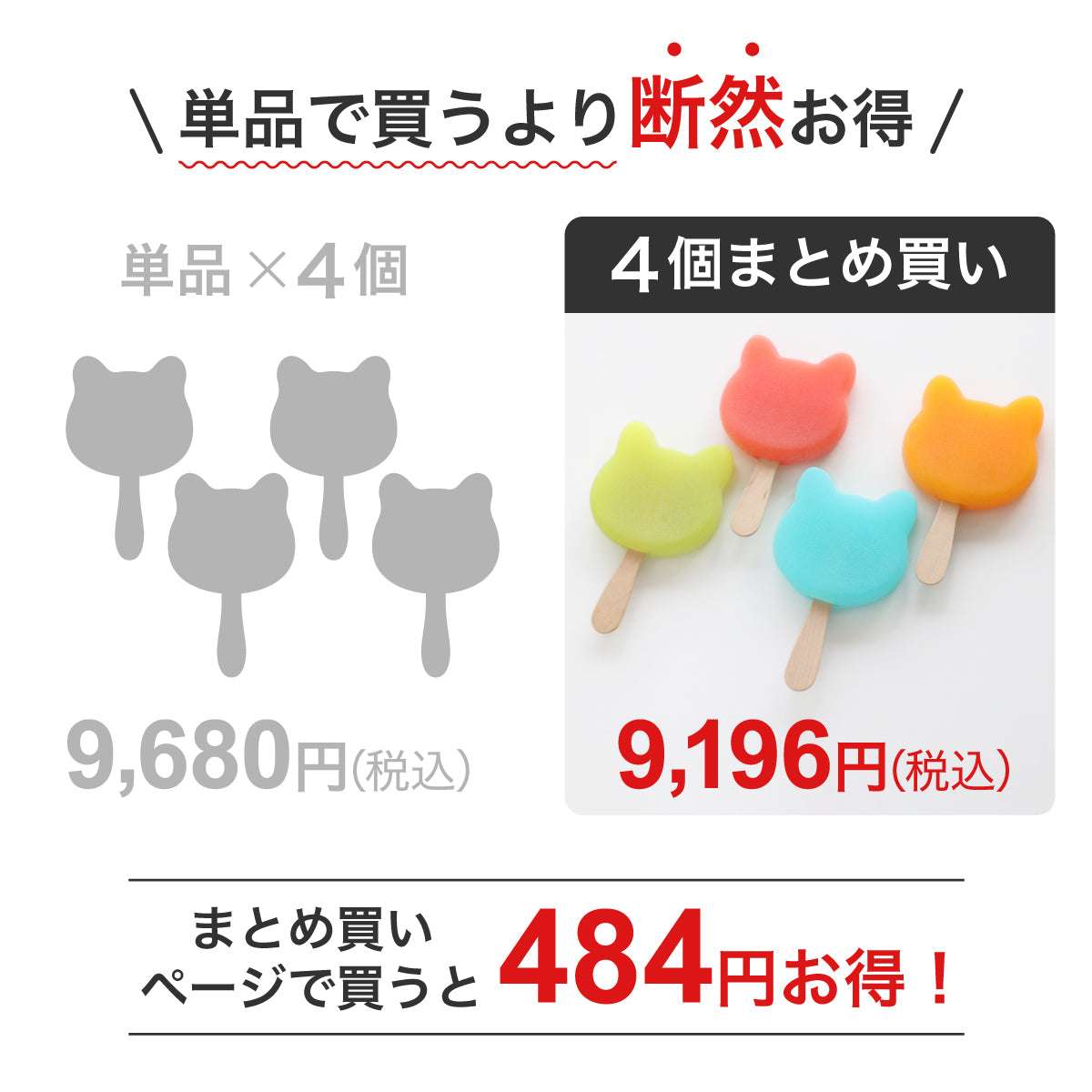 食べられない ネコ型アイスキャンディー 4個まとめ買い